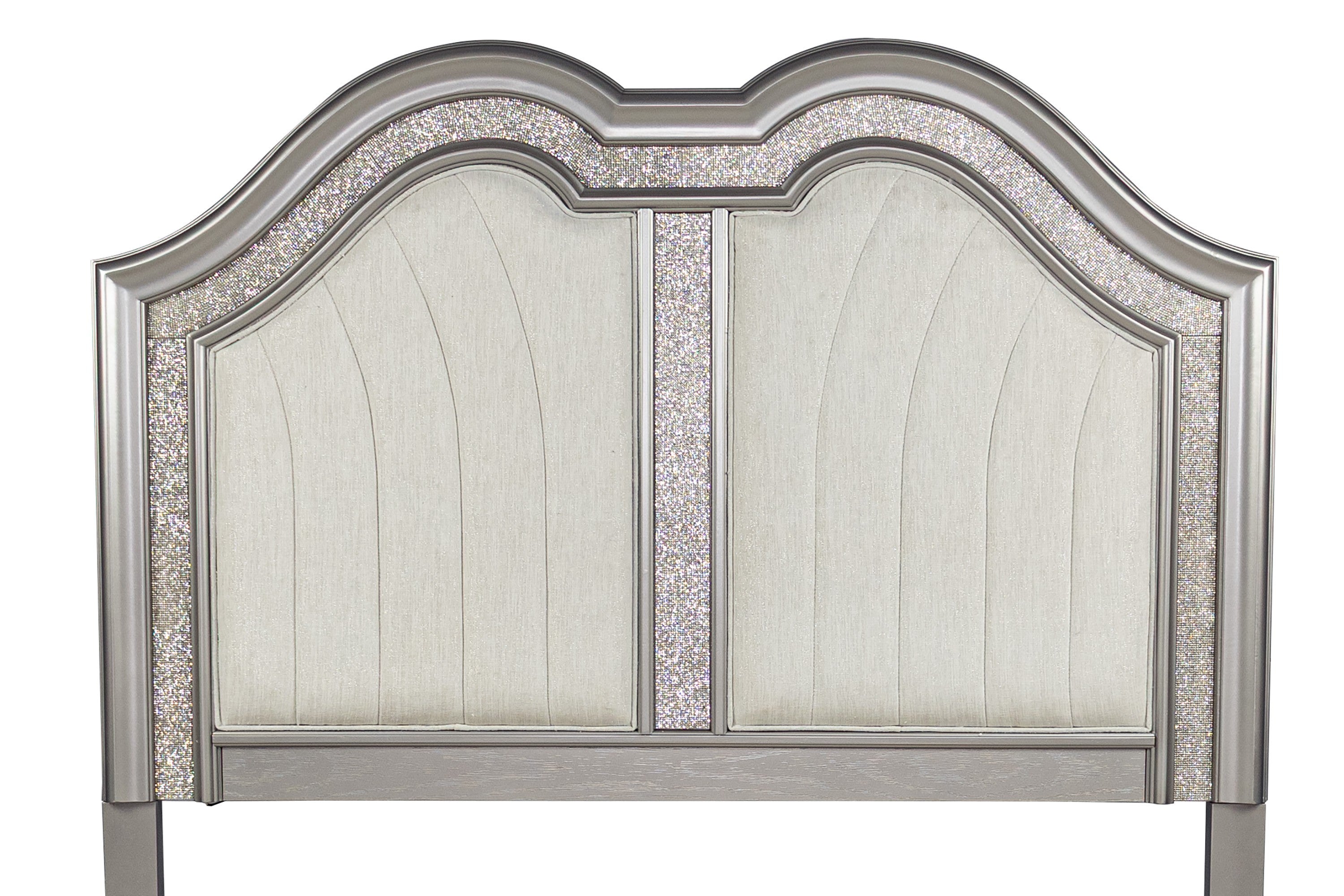 Poundex F9671Q-4PC 4 pc Light grey finish wood fabric padded headboard LED lighting queen bed set bench footboard