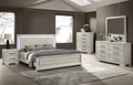 Poundex F9673Q-4PC 4 pc Antique white finish wood LED lighting accents queen bed set
