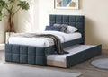 Poundex F9676T  Charcoal brushed linen woven tufted fabric twin size bed with twin size trundle bed