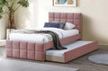 Poundex F9677T  Pink brushed linen woven tufted fabric twin size bed with twin size trundle bed