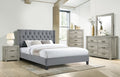 Poundex F9680Q-4PC Grey velvet fabric tufted headboard washed grey finish wood queen bed set