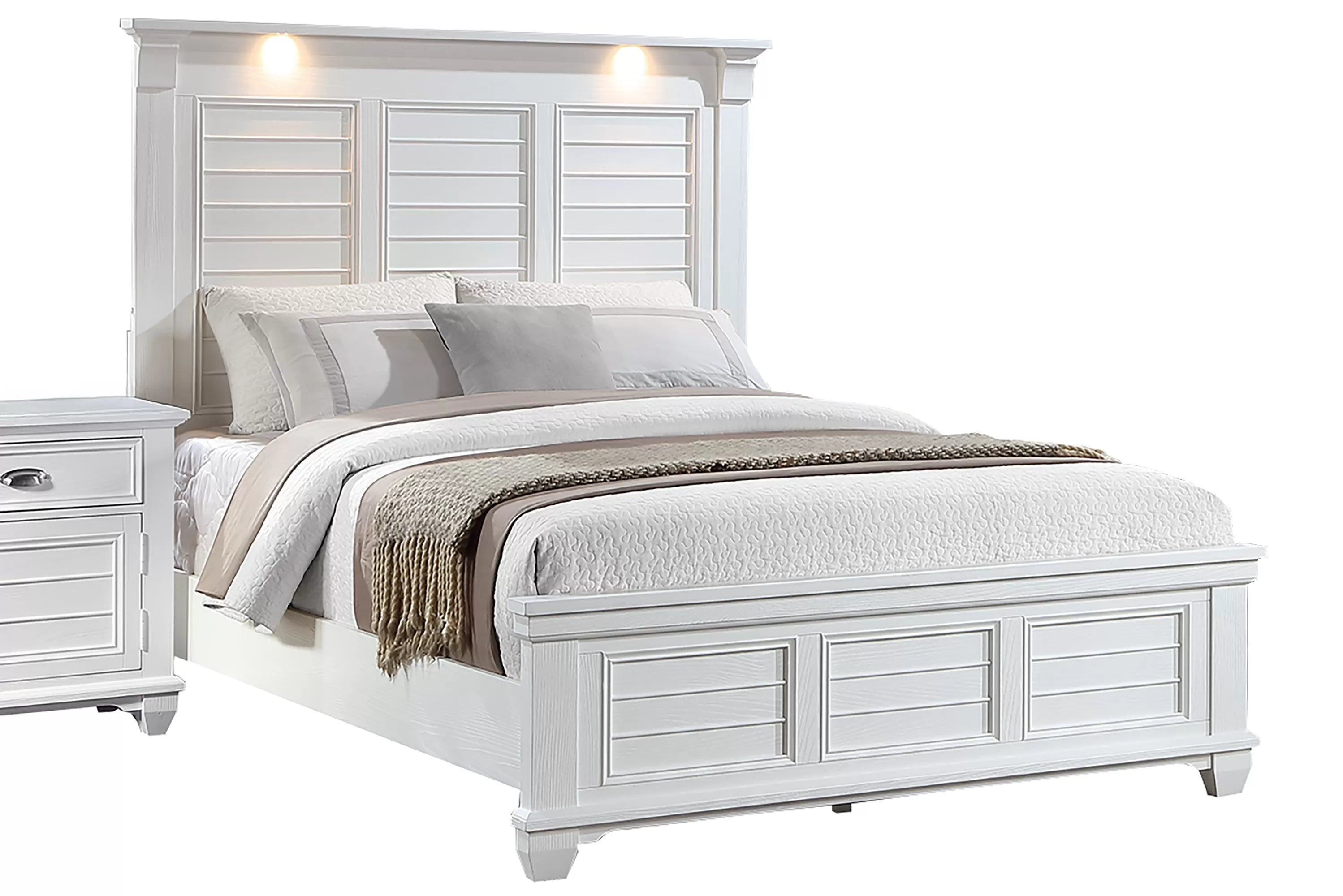 Poundex F9682Q-4PC 4 pc White finish wood country style LED lighting queen bed set