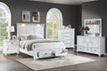 Poundex F9683Q-4PC 4 pc White finish wood country style LED lighting queen bed set footboard drawers