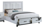 Poundex F9684Q-4PC 4 pc Antique white and grey finish wood queen bed set footboard drawers