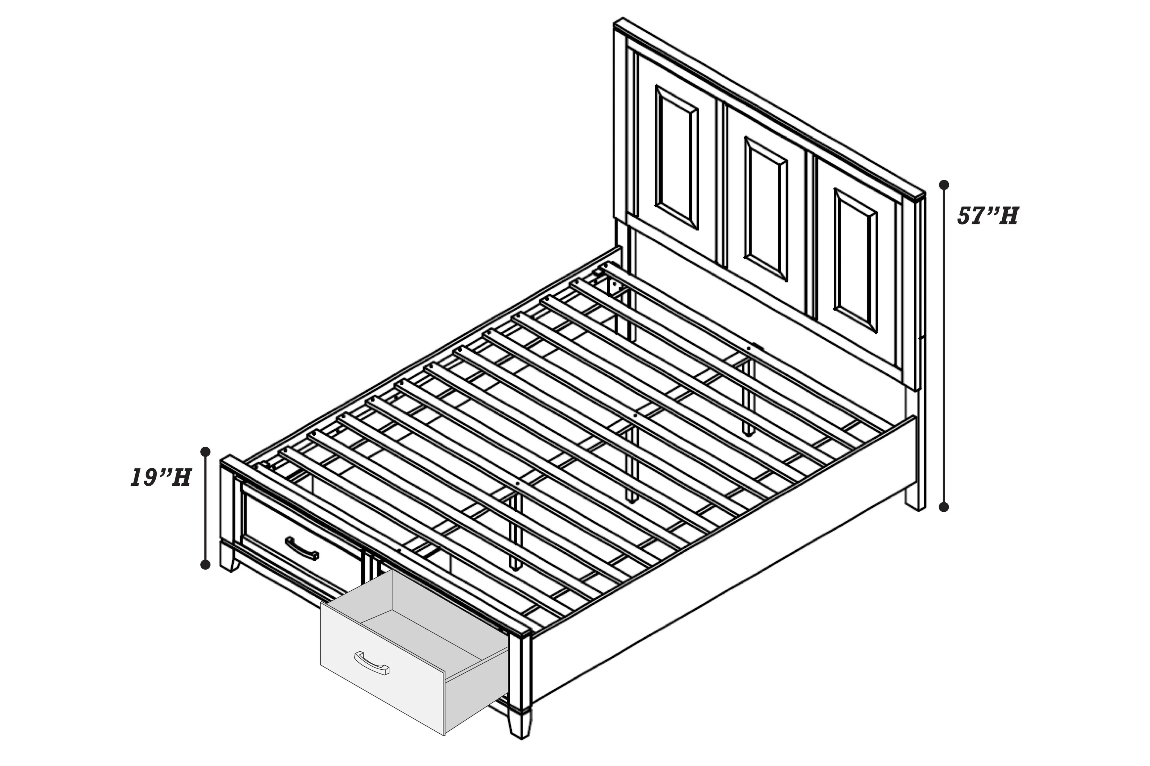Poundex F9684Q-4PC 4 pc Antique white and grey finish wood queen bed set footboard drawers