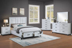 Poundex F9684Q-4PC 4 pc Antique white and grey finish wood queen bed set footboard drawers