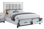 Poundex F9685Q-4PC 4 pc Antique white and grey finish wood LED headboard queen bed set footboard drawers
