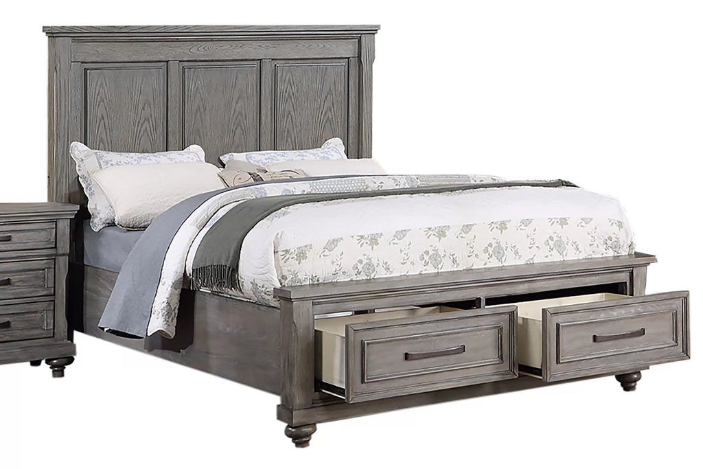 Poundex F9686Q-4PC 4 pc Morgan rustic weathered grey finish wood queen bed footboard drawers