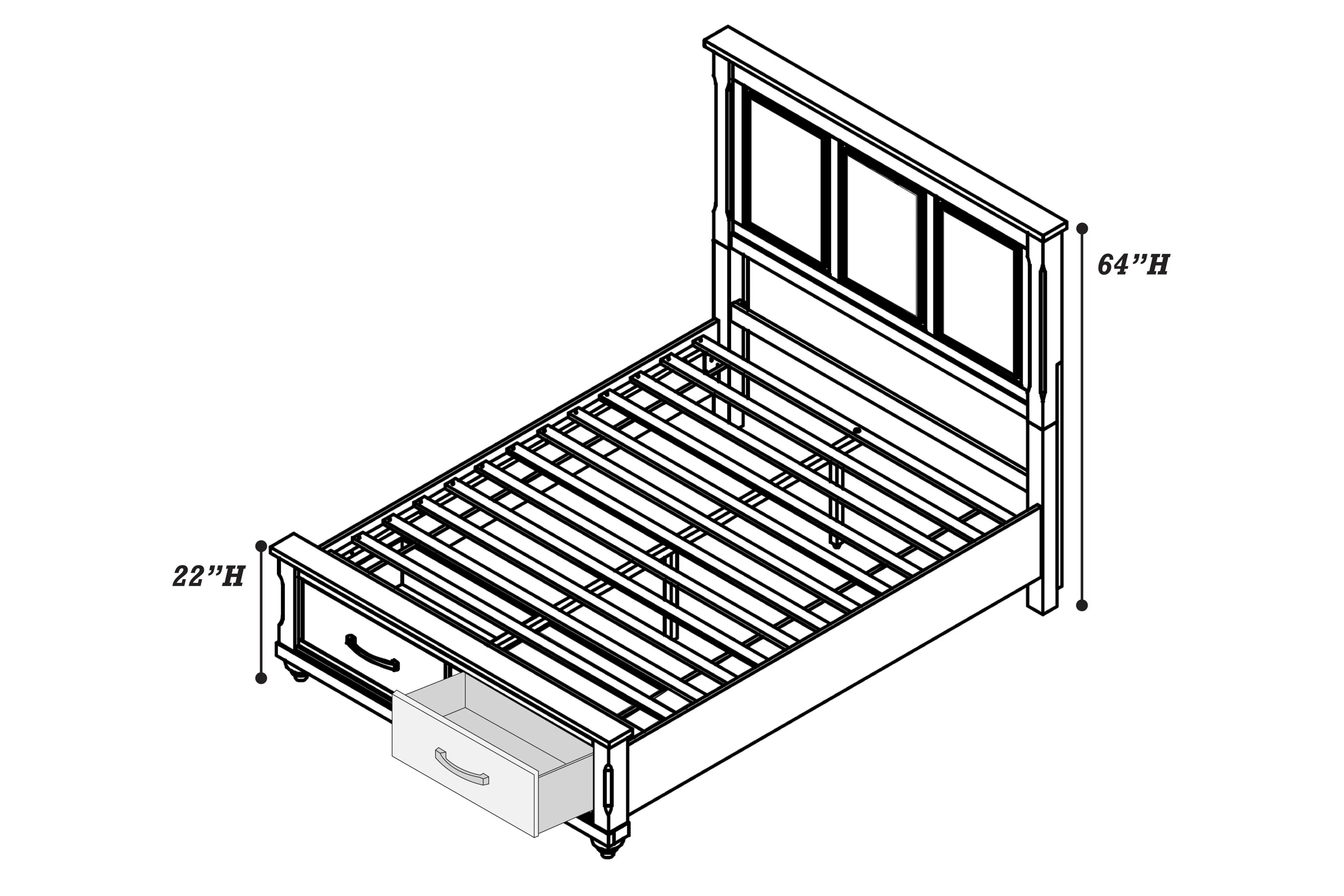 Poundex F9686Q-4PC 4 pc Morgan rustic weathered grey finish wood queen bed footboard drawers