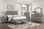 Poundex F9686Q-4PC 4 pc Morgan rustic weathered grey finish wood queen bed footboard drawers