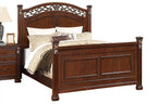 Poundex F9687Q-4PC 4 pc Morgan cherry brown finish wood ornate accented headboard and footboard queen bed set