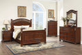 Poundex F9687Q-4PC 4 pc Morgan cherry brown finish wood ornate accented headboard and footboard queen bed set