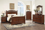 Poundex F9687Q-4PC 4 pc Morgan cherry brown finish wood ornate accented headboard and footboard queen bed set