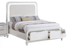 Poundex F9689Q-4PC 4 pc Pearl white finish wood mirror accents LED lighting queen bed set footboard drawers