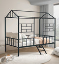 FM-BK908BK  Rhonda black metal frame home house cottage style frame twin raised bed with ladder