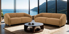 FM61006BR-2PC 2 pc Kolvere brown boucle fabric sofa and love seat set soft curved sloped arms