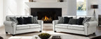 FM61007 2 pc Viviani white and black chenille fabric sofa and love seat set rolled arms