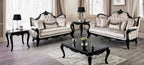 Acapulco Off White Patterned Fabric Traditional Sofa and Love Seat Set with Black Wood Trim – FM65001ES