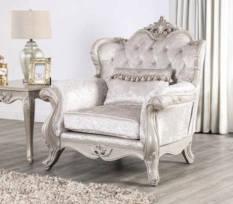 FM65001WH 2 pc Acapulco off white patterned fabric traditional sofa and love seat set with wood trim
