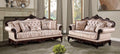 FM65002BR 2 pc Veracruz light brown patterned fabric traditional sofa and love seat set dark cherry wood trim
