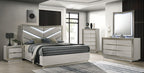 FM7251GY-4PC  4 pc ventnor grey finsh wood padded LED headboard queen bed set with metal accent trim