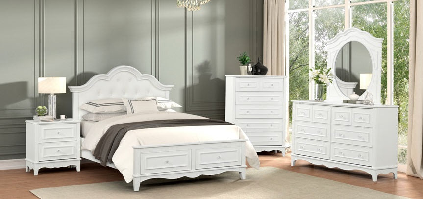 FM7456WH-4PC 4 pc Naucalpan white finish wood tufted headboard traditional queen bedroom set