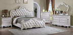 FM7635WH-4PC 4 pc Ventresca white finish wood ornate carved tufted faux leather headboard queen bedroom set