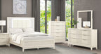 FM7700WH-4PC  4 pc Isadora antique white finish wood channel tufted fabric led lighting trim queen bed set