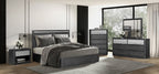 FM79001ES-4PC 4 pc Sterling west ash grey finish wood stainless steel panels queen bedroom set USB plugs