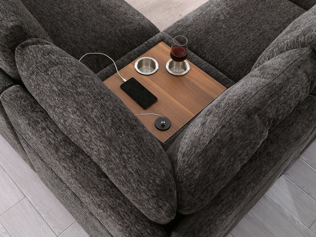 89296 6 pc Celine grey chenille fabric modular sectional sofa set with chaise and consoles with USB charging