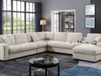 89298 6 pc Celine beige chenille fabric modular sectional sofa set with chaise and consoles with USB charging