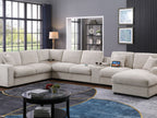 89298 6 pc Celine beige chenille fabric modular sectional sofa set with chaise and consoles with USB charging