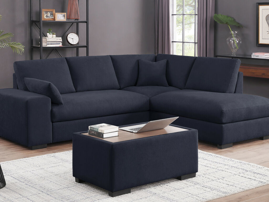 89291 3 pc Joshua dark grey woven fabric 100" sectional sofa set with chaise and ottoman table