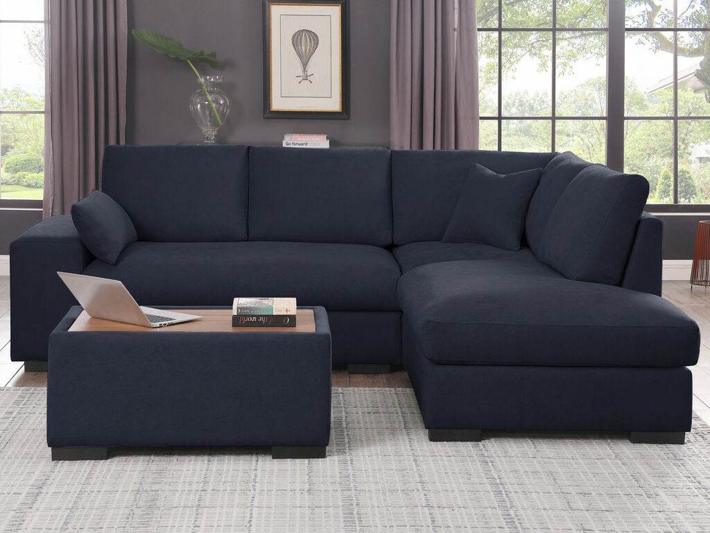 89291 3 pc Joshua dark grey woven fabric 100" sectional sofa set with chaise and ottoman table