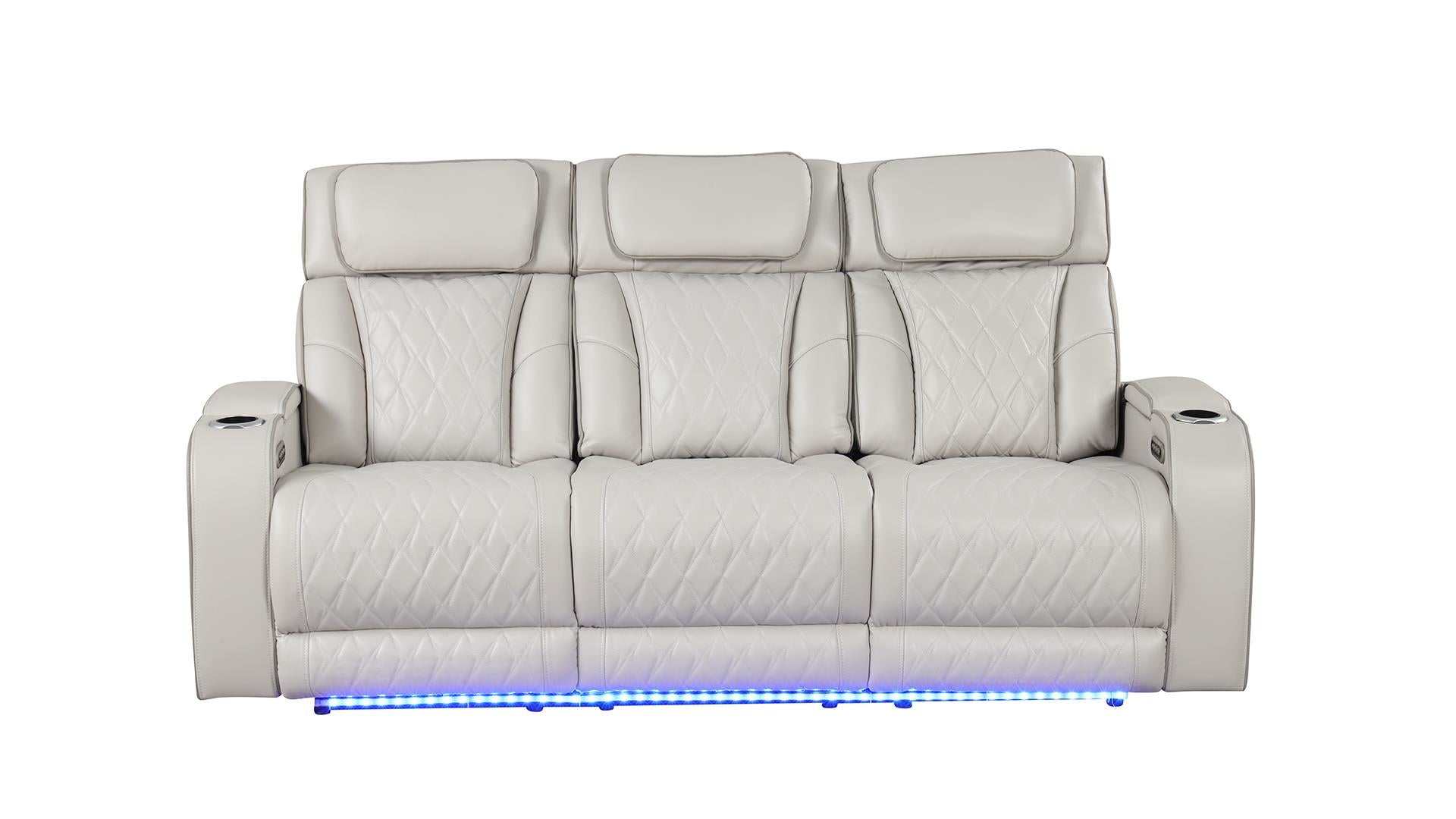 2 pc Fortuner ice faux leather power motion sofa and love seat with massagers , wireless charging, LEDS , cup holders