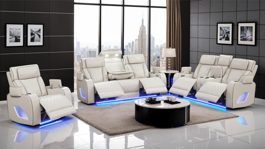 Fortuner Ice Faux Leather 2-Piece Power Motion Sofa and Love Seat with Massage, LED, Wireless Charging & Bluetooth – Matrix