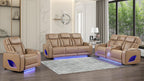 Fortuner Caramel Faux Leather 2-Piece Power Motion Sofa and Love Seat with Massage, LED, Wireless Charging & Bluetooth – Matrix