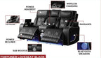 2 pc Fortuner black faux leather power motion sofa and love seat with massagers , wireless charging, LEDS , cup holders