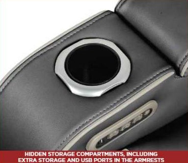 2 pc Fortuner black faux leather power motion sofa and love seat with massagers , wireless charging, LEDS , cup holders