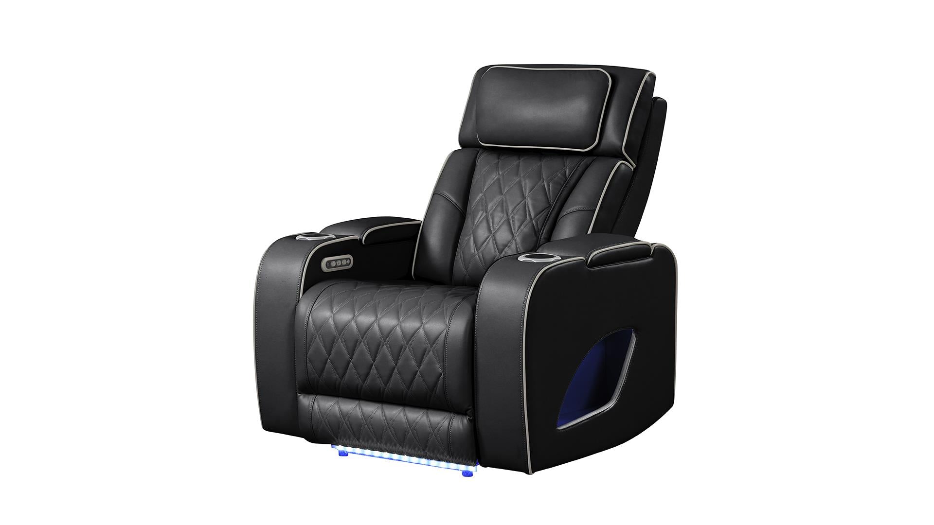 2 pc Fortuner black faux leather power motion sofa and love seat with massagers , wireless charging, LEDS , cup holders