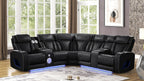 3 pc Fortuner black faux leather power motion sectional sofa with massagers and LED , Wireless charging, cup holders Bluetooth speakers