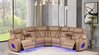 3 pc Fortuner caramel faux leather power motion sectional sofa with massagers and LED , Wireless charging, cup holders Bluetooth speakers
