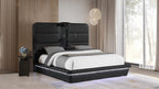 Futura black faux leather modern Queen bed with LED lighting wireless charging and nightlights