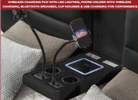 Futura black faux leather modern Queen bed with LED lighting wireless charging and nightlights