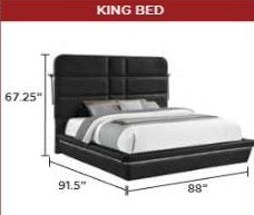 Futura black faux leather modern Queen bed with LED lighting wireless charging and nightlights