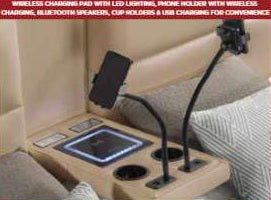 Futura caramel faux leather modern Queen bed with LED lighting wireless charging and nightlights