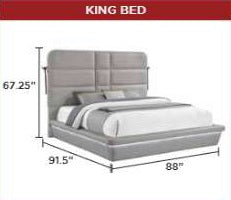 Futura grey faux leather modern Queen bed with LED lighting wireless charging and nightlights