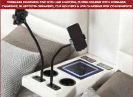 Futura white faux leather modern Queen bed with LED lighting wireless charging and nightlights