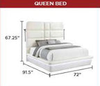 Futura white faux leather modern Queen bed with LED lighting wireless charging and nightlights