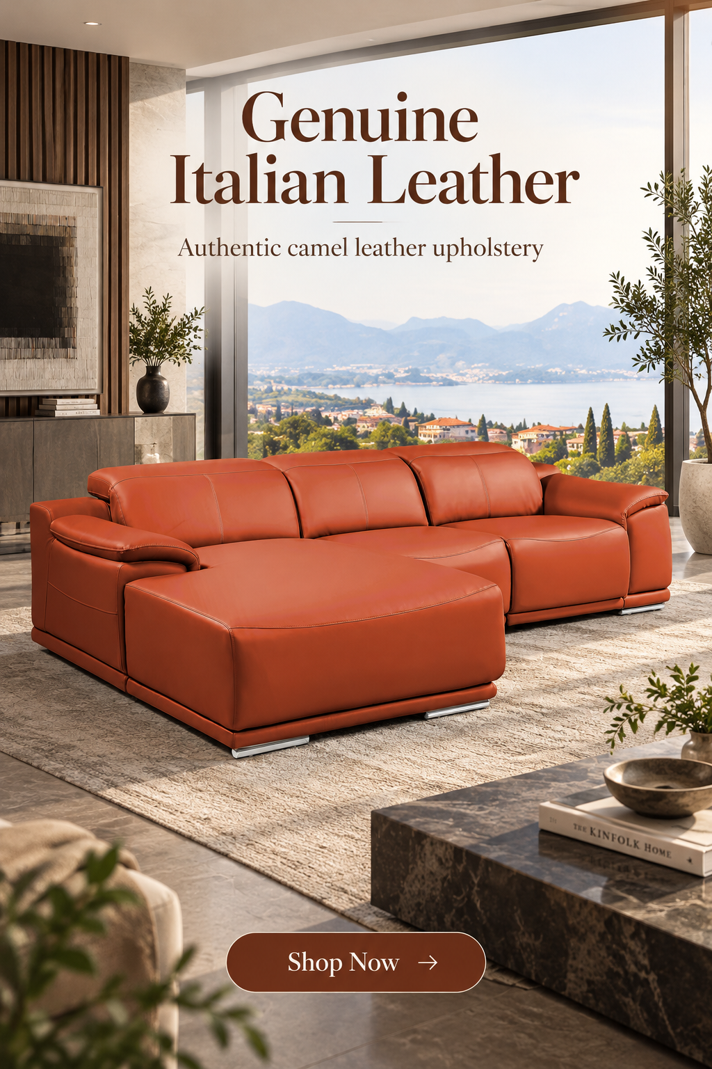 DivanItalia Camel Italian Leather 3-Piece Power Reclining Sectional with Chaise – 9762CM-3PC-CH
